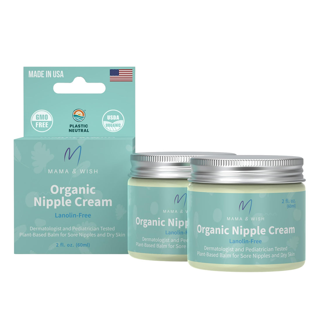 Organic Nipple Cream Safe for Breastfeeding - Breastfeeding Nipple Balm | Lanolin-free Breastfeeding Essentials Safe for Nursing Non-GMO Unscented (2 oz 2 Pack)